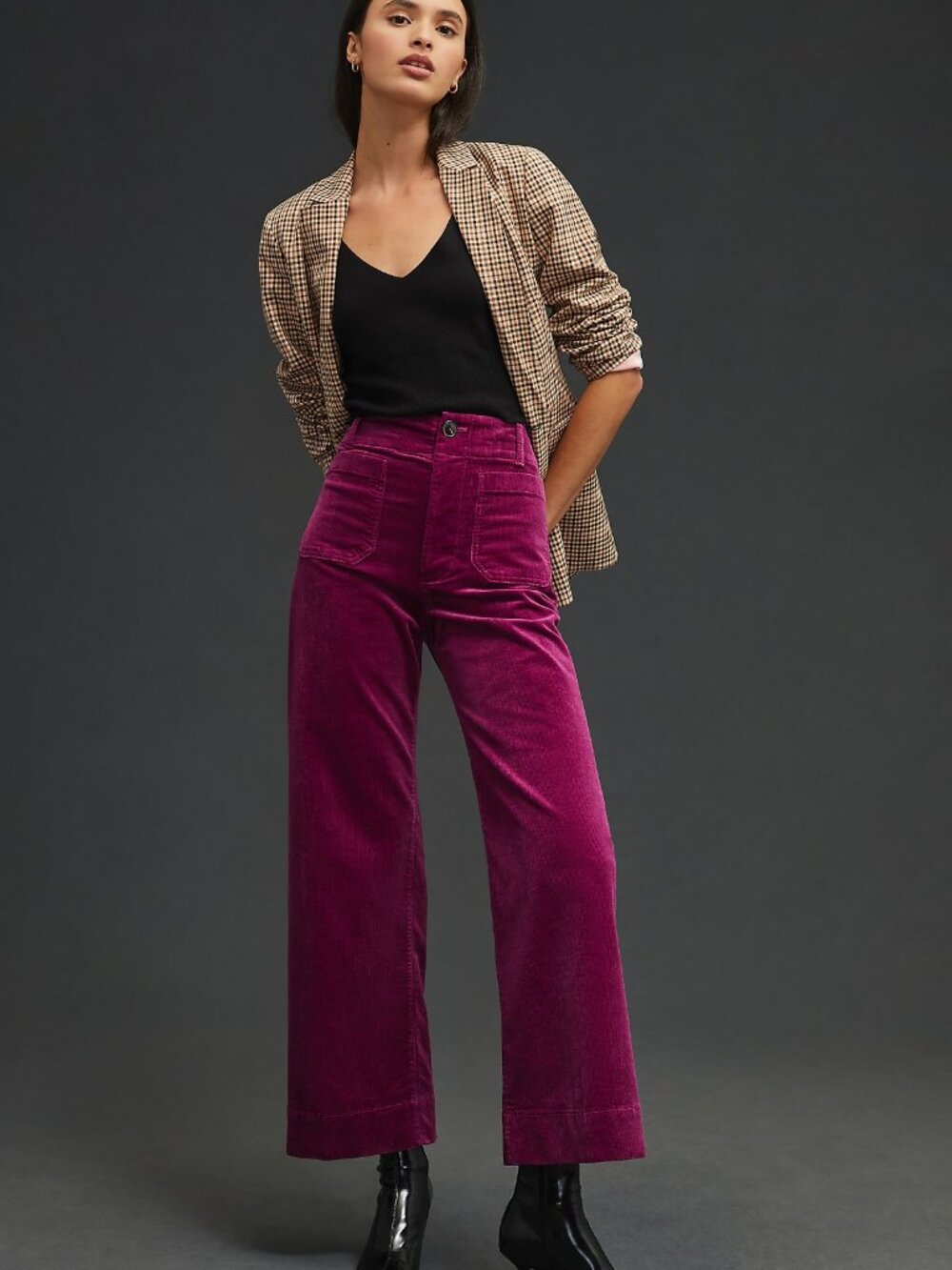 Anthropologie Maeve The Colette Wide Leg Corduroy Pants High Rise Plum Size 25